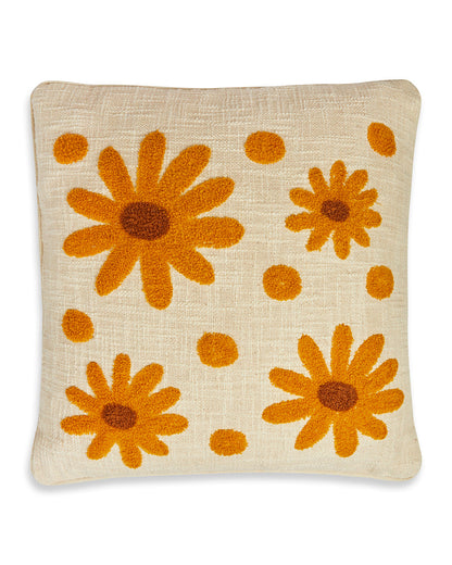 Beige & orange Tufted 16 x 16 Cushion cover - Set of 2