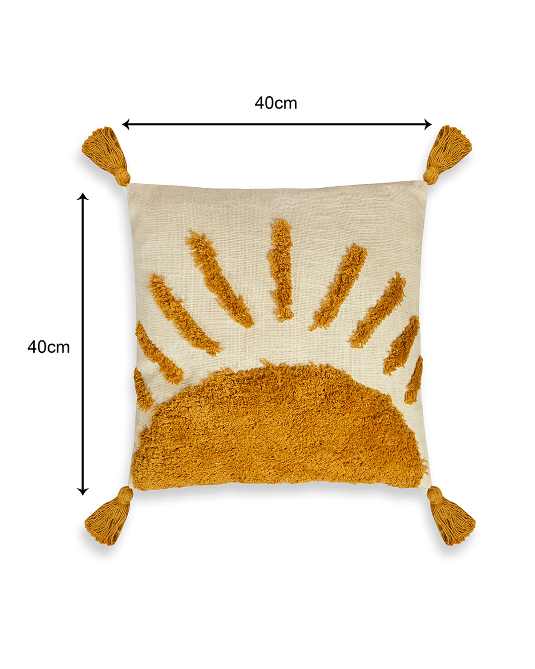 Lovely Rising Sun 16 x 16 Beige Cushion cover with tassle - Set of 2