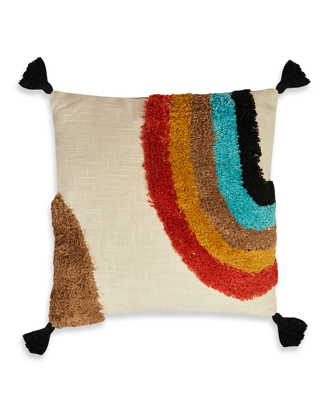 Tufted rainbow 16 x 16 Beige Cushion cover with tassle - Set of 2