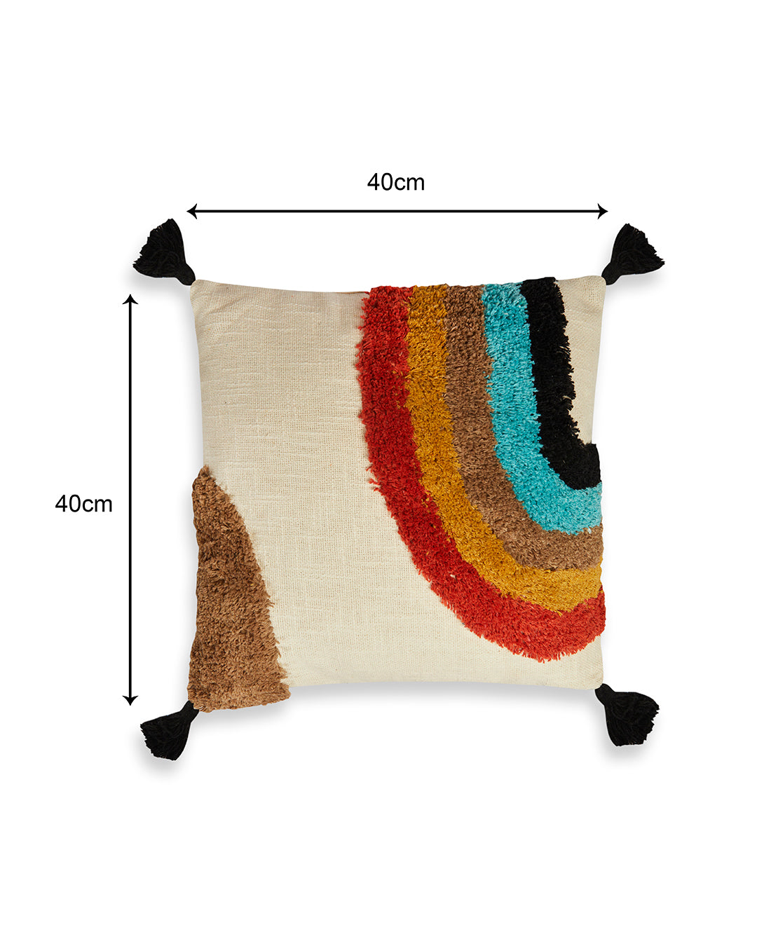 Tufted rainbow 16 x 16 Beige Cushion cover with tassle - Set of 2