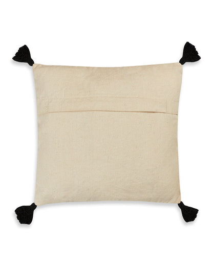 Tufted rainbow 16 x 16 Beige Cushion cover with tassle - Set of 2