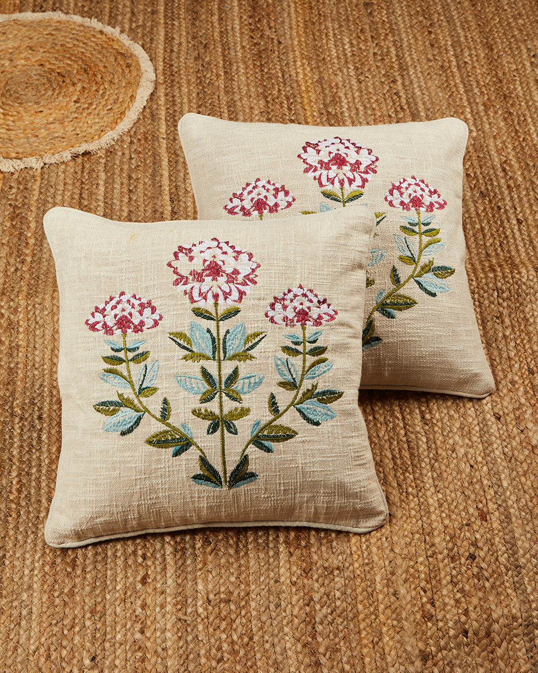 Unique Embroidery 16 x 16 Beige Cushion cover - Set of 2