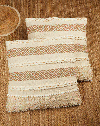 Beige & brown tufted 24 x 24 Cushion cover - Set of 2