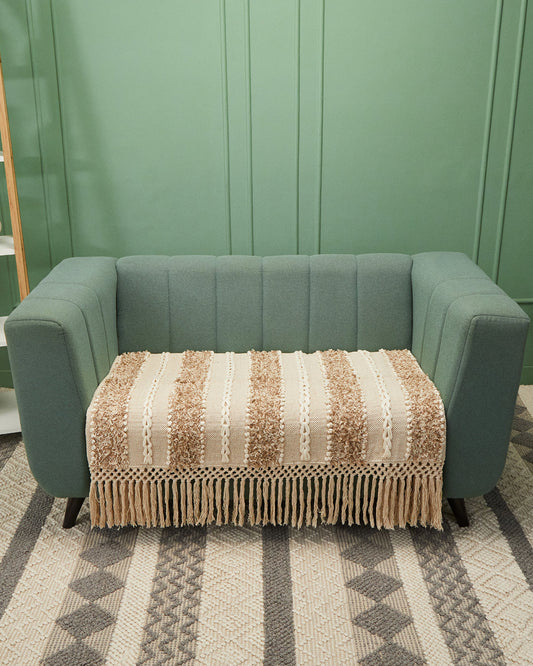 Tufted Beige 2 seater sofa cover with tassles