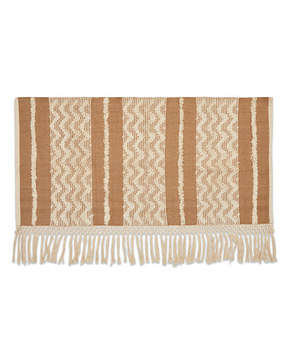 Tassled brown woven 2 seater sofa cover with tassles