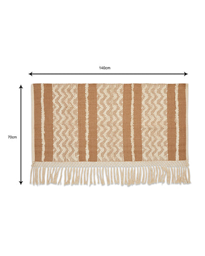 Tassled brown woven 2 seater sofa cover with tassles