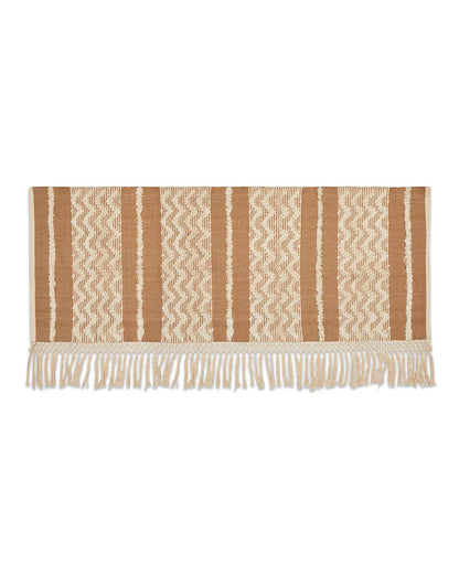 Tassled brown woven 3 seater sofa cover with tassles