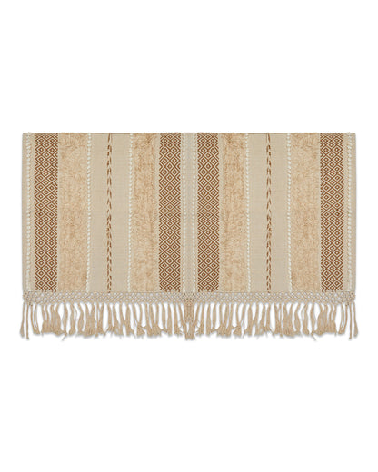 Hand crafted Beige 2 seater sofa cover with tassles