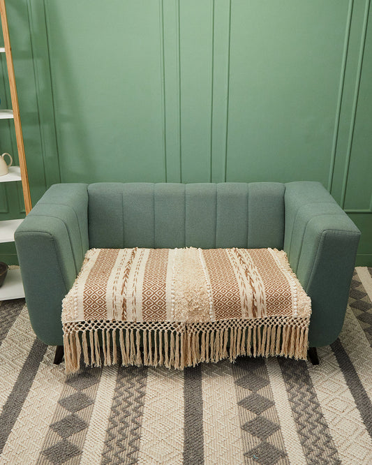 Braided Beige 3 seater sofa cover with tassles