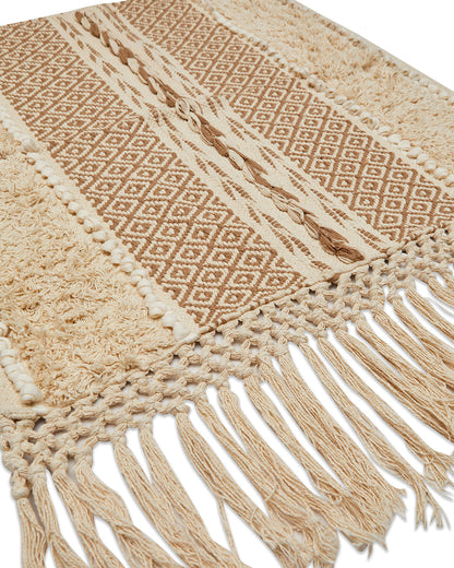 Braided Beige 2 seater sofa cover with tassles