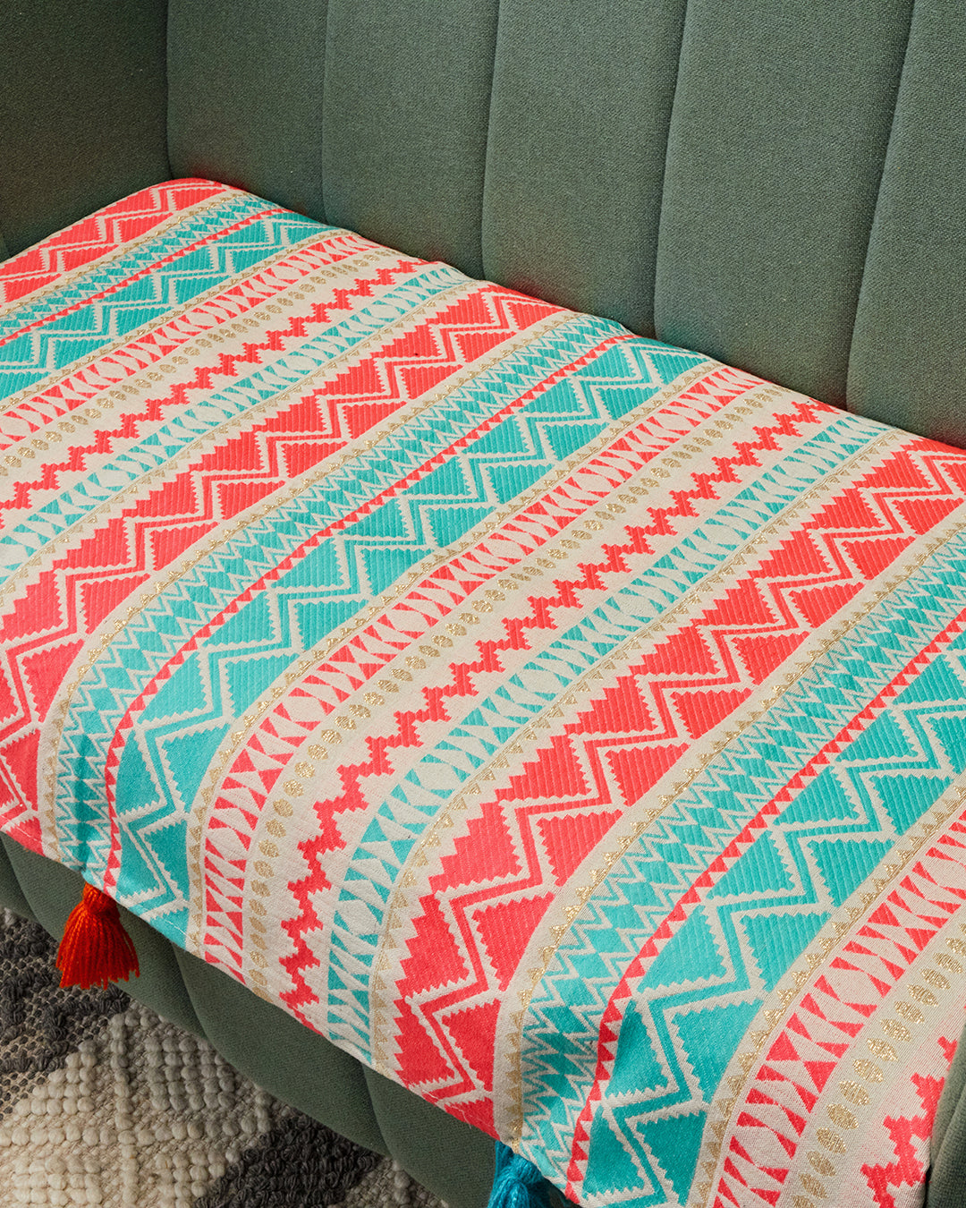 Sea Green Jacquard 3 Seater Sofa Cover