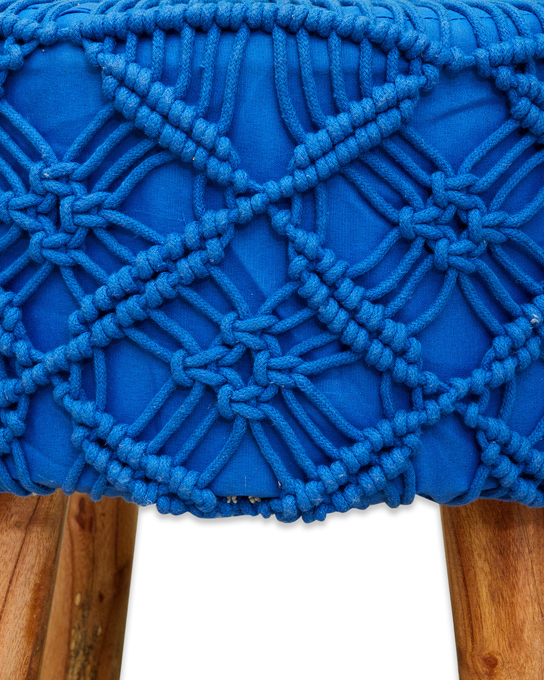Navy Blue Macreme Knitted 4 legged wooden sitting stool/ottoman/muddha/pouffe