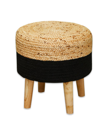 Jute & black cotton 4 legged wooden sitting stool/ottoman/muddha/pouffe