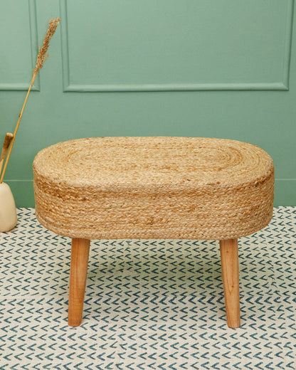 Oval 4 legged wooden jute bench/side table