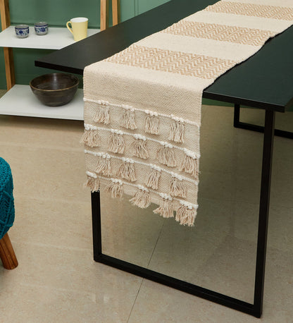 Tassled Beige Table Runner
