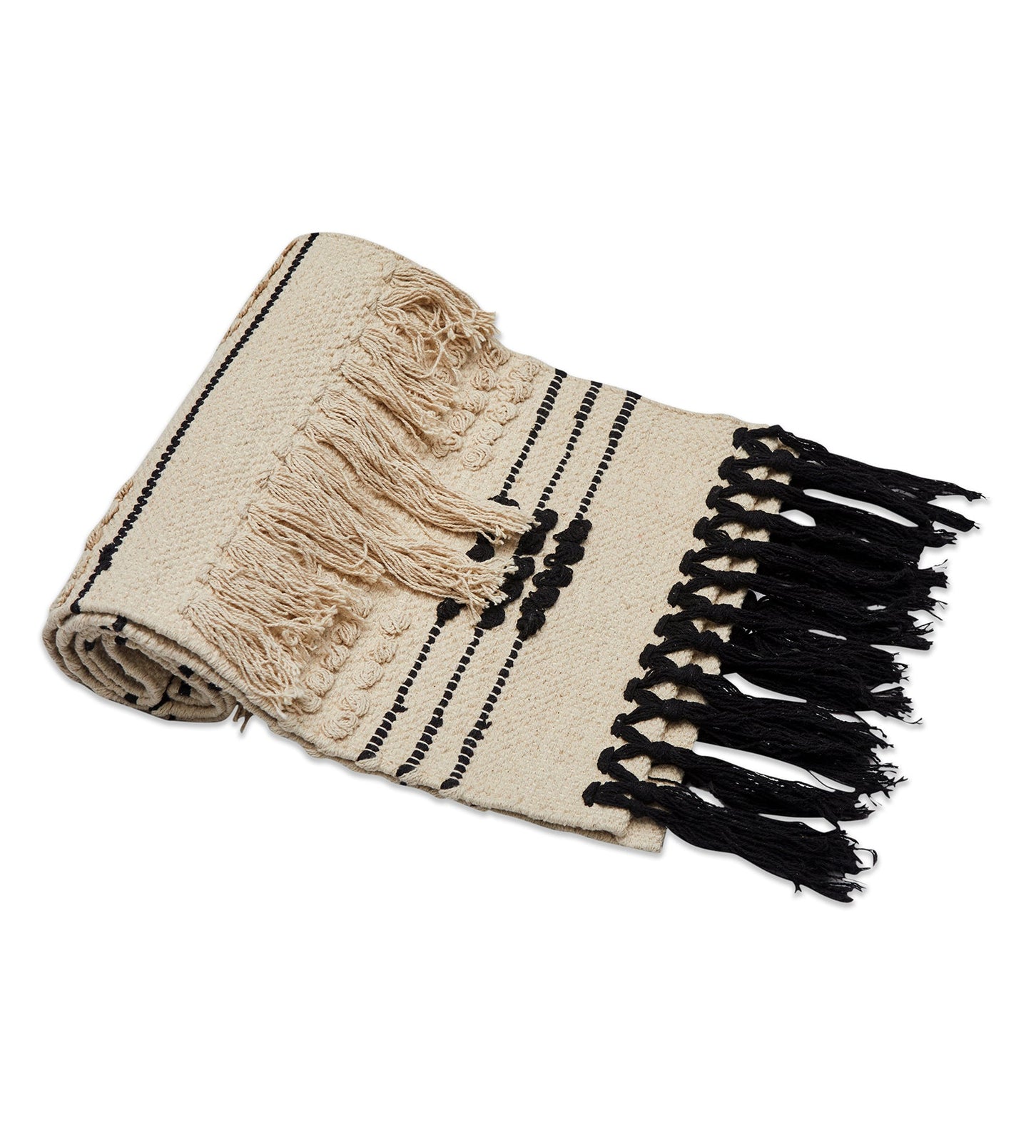 Beige & black table runner with tassles