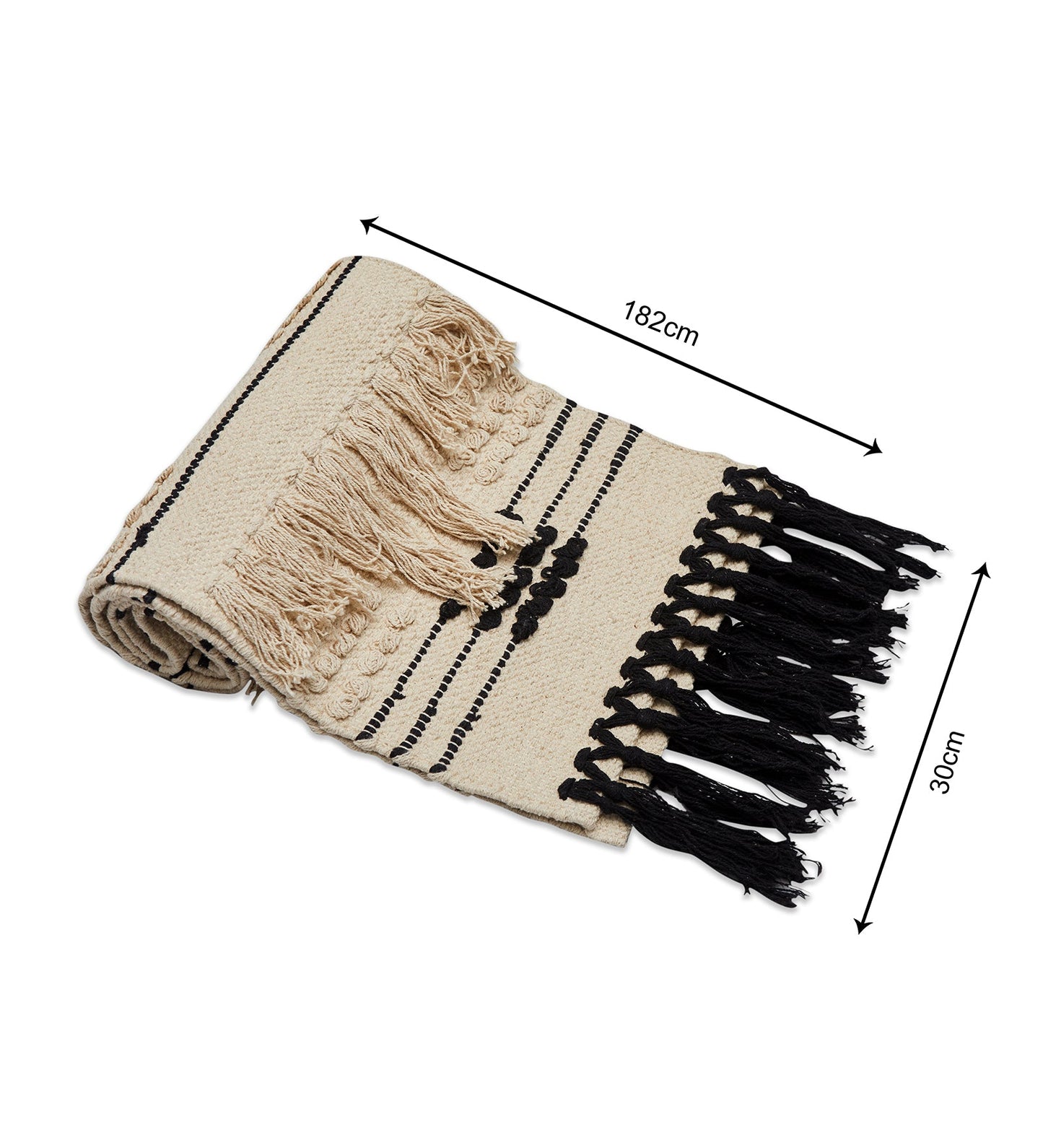 Beige & black table runner with tassles