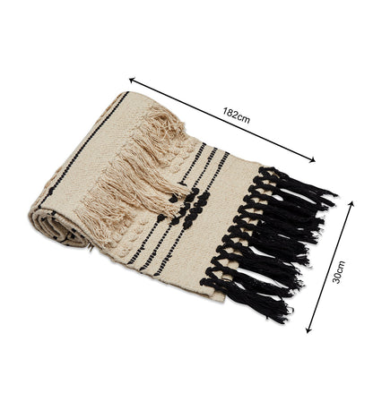 Beige & black table runner with tassles