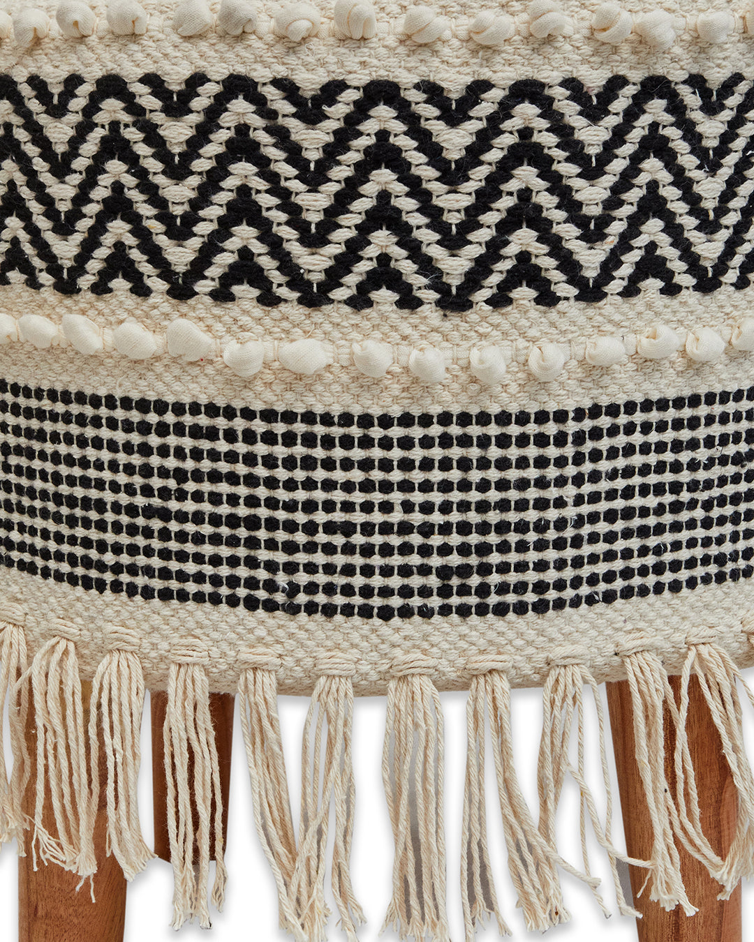 Trendy Beige & black bohemian 4 legged wooden sitting stool/ottoman/muddha/pouffe