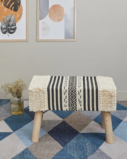 Beige & black bohemian 4 legged wooden bench/side table