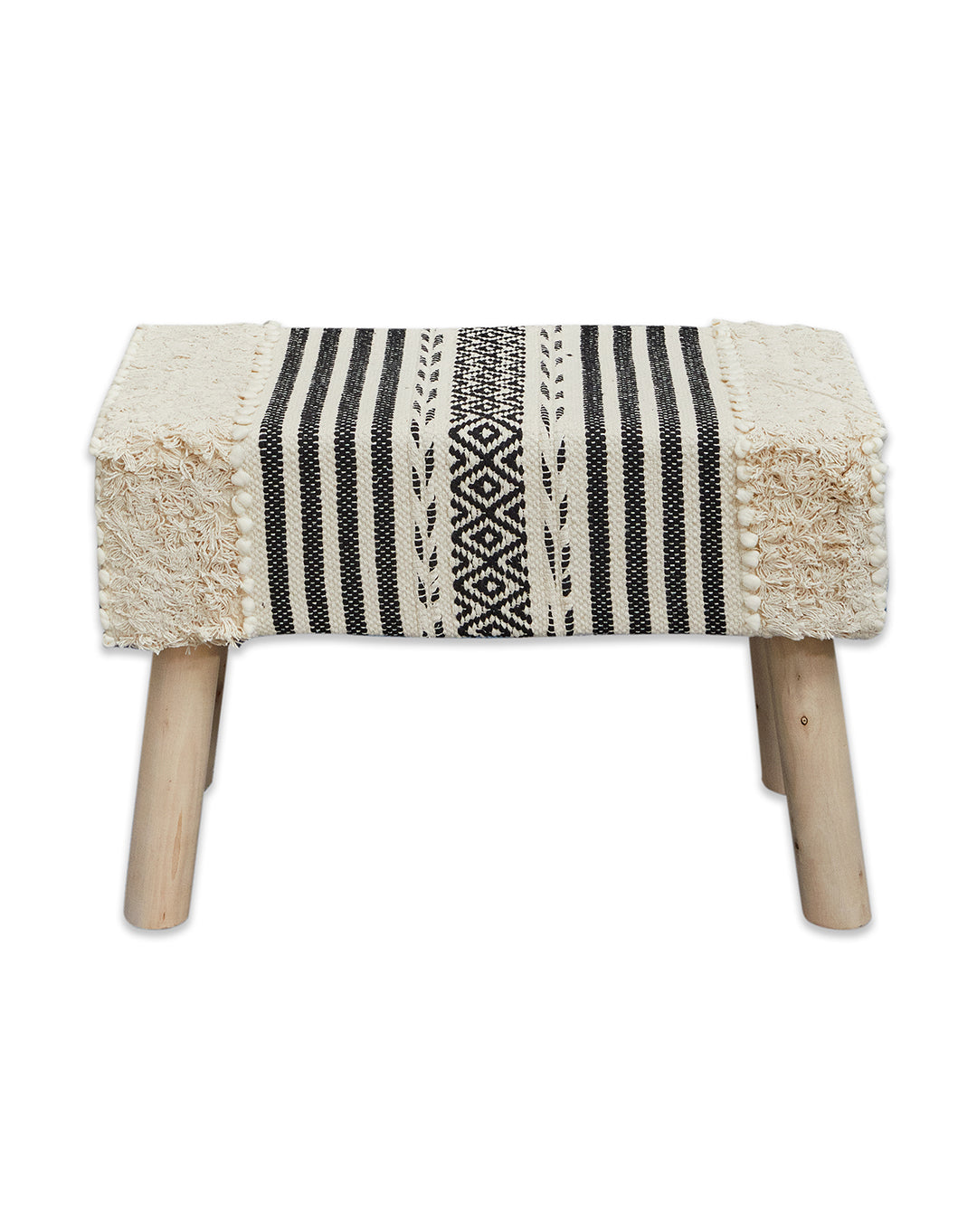 Beige & black bohemian 4 legged wooden bench/side table