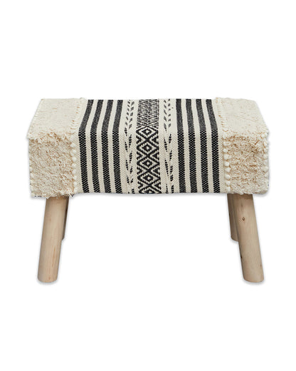 Beige & black bohemian 4 legged wooden bench/side table