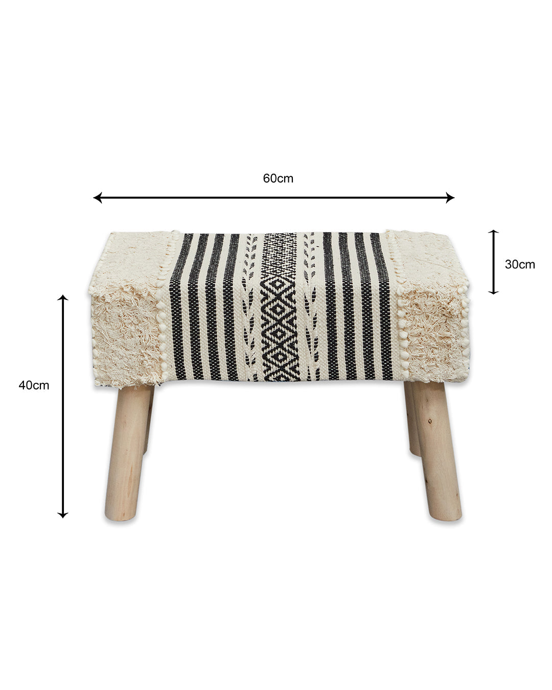 Beige & black bohemian 4 legged wooden bench/side table
