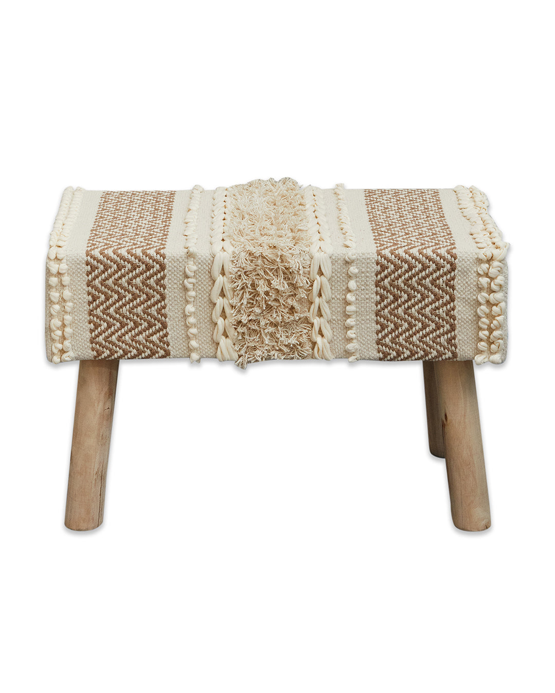 Tufted beige bohemian 4 legged wooden bench/side table