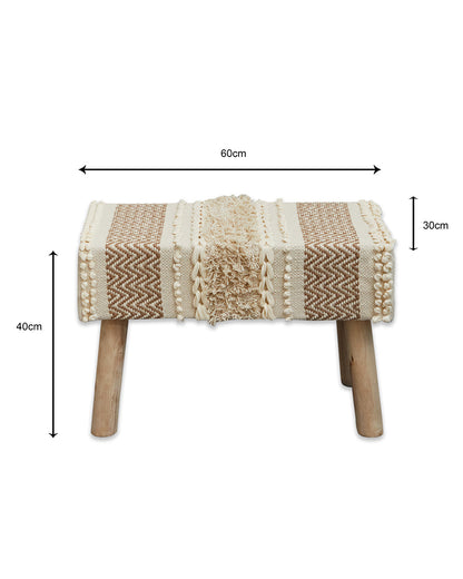 Tufted beige bohemian 4 legged wooden bench/side table