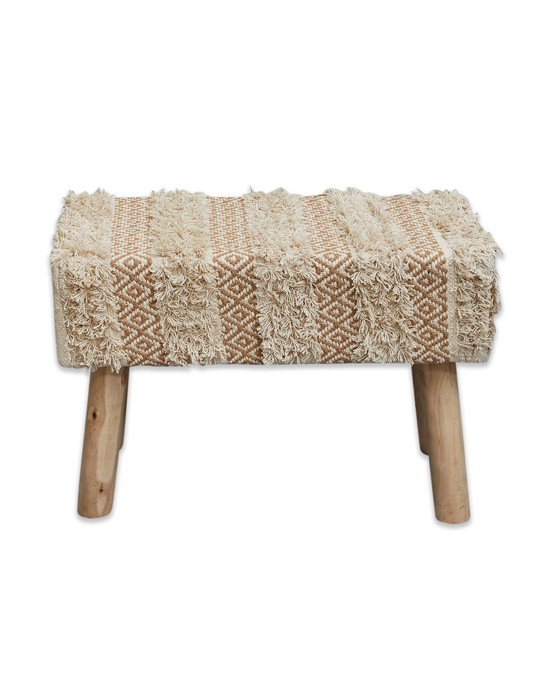 Decorative beige bohemian 4 legged wooden bench/side table