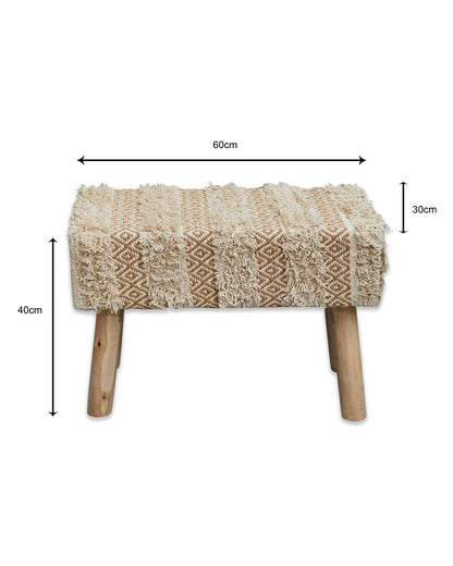 Decorative beige bohemian 4 legged wooden bench/side table