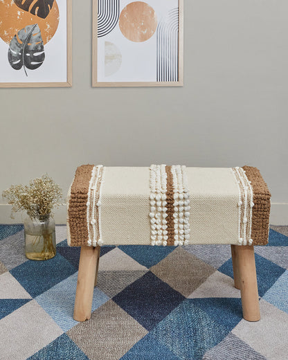 Elegant beige bohemian 4 legged wooden bench/side table