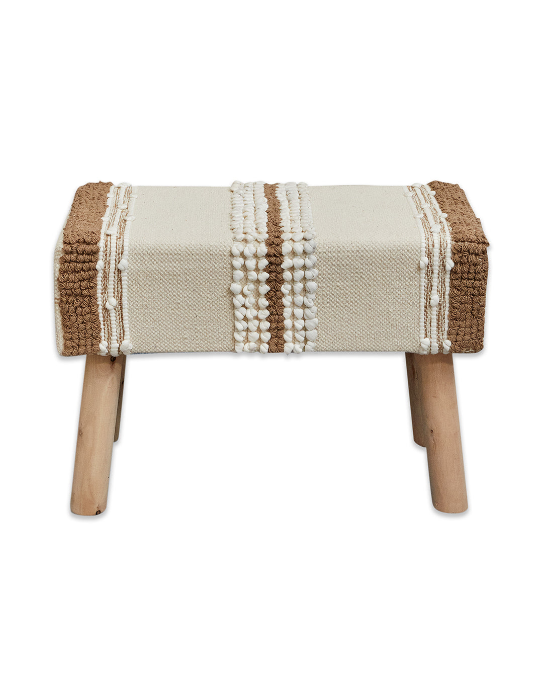 Elegant beige bohemian 4 legged wooden bench/side table