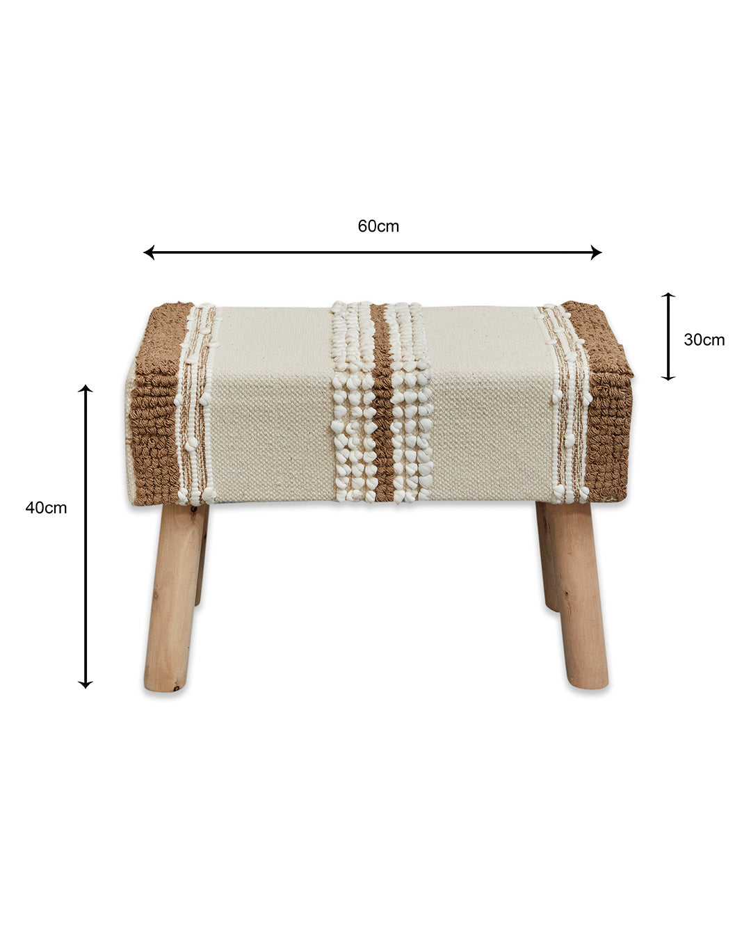 Elegant beige bohemian 4 legged wooden bench/side table