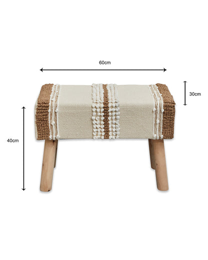 Elegant beige bohemian 4 legged wooden bench/side table