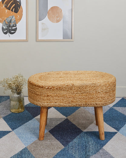 Oval 4 legged wooden jute bench/side table