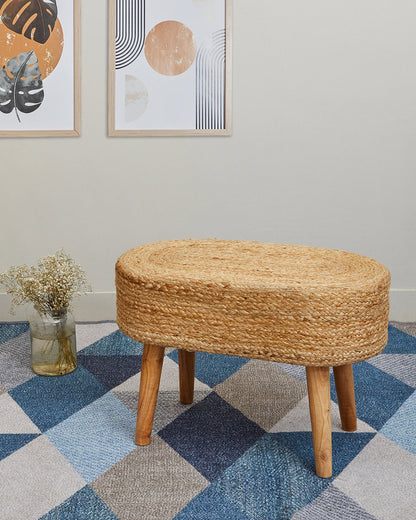 Oval 4 legged wooden jute bench/side table