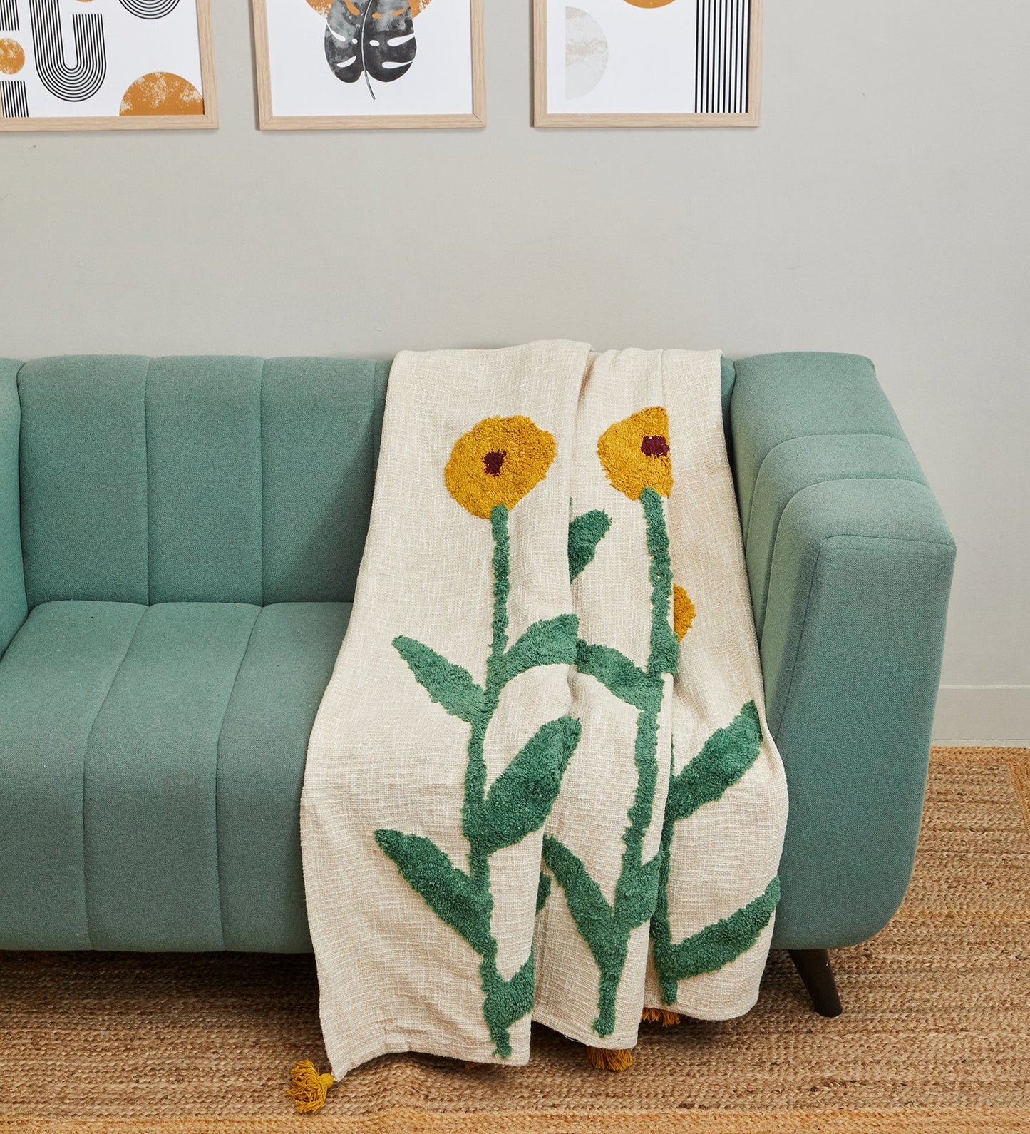 Sunflower throw blanket with tassle