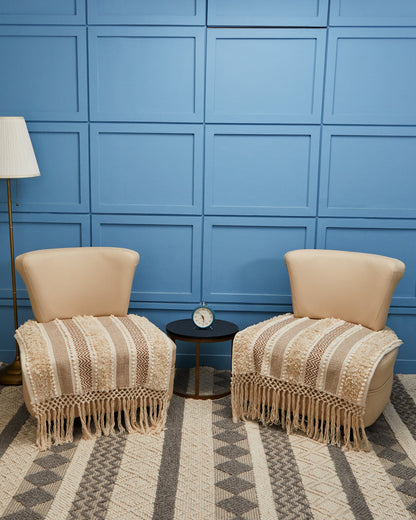 Lovely Beige 1 seater sofa cover with tassles