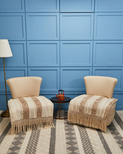 Tufted Beige 1 seater sofa cover with tassles