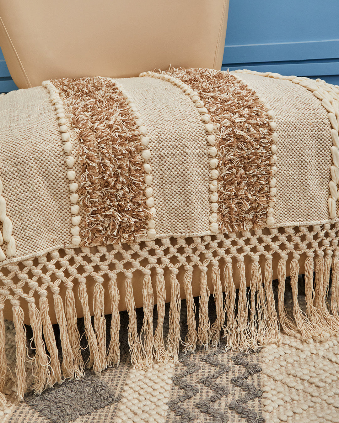 Tufted Beige 1 seater sofa cover with tassles