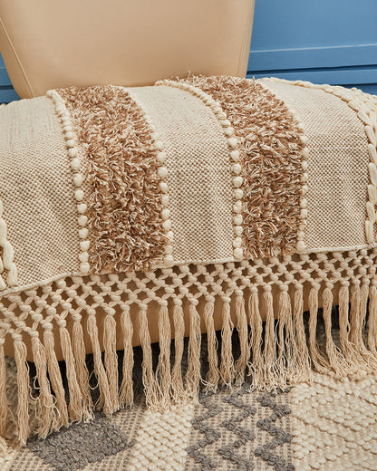 Tufted Beige 1 seater sofa cover with tassles
