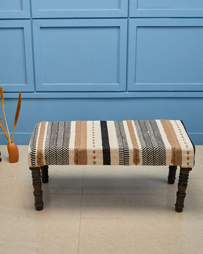 Black beige brown striped 4 legged wooden bench with removable legs