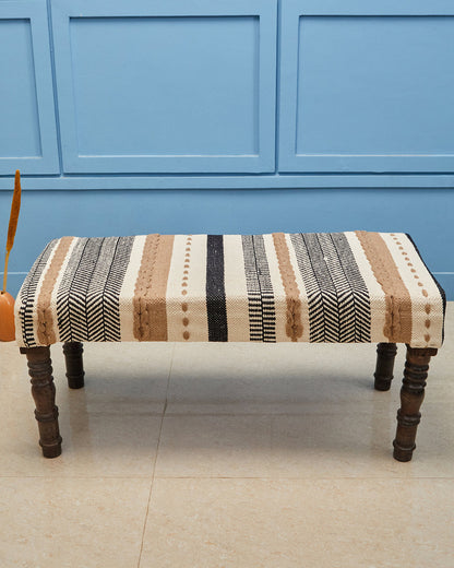 Black beige brown striped 4 legged wooden bench with removable legs