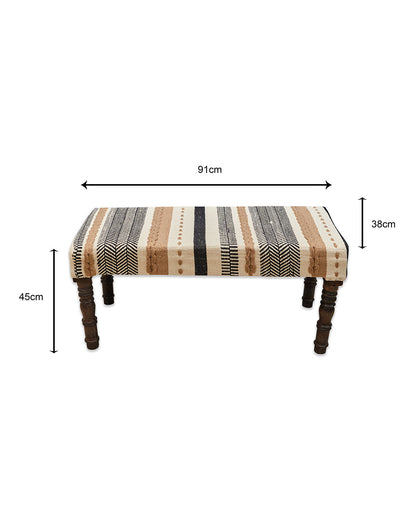 Black beige brown striped 4 legged wooden bench with removable legs