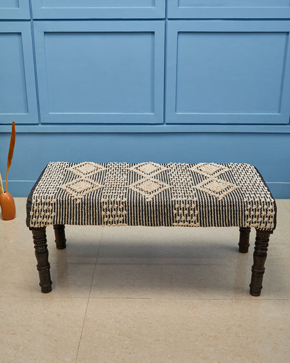 Black beige brown striped 4 legged wooden bench with removable legs