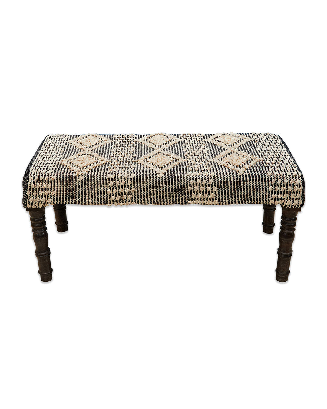 Black beige brown striped 4 legged wooden bench with removable legs