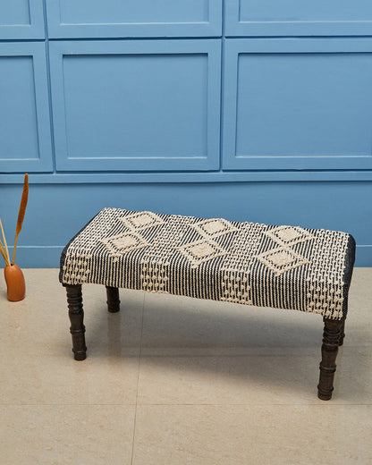 Black beige brown striped 4 legged wooden bench with removable legs