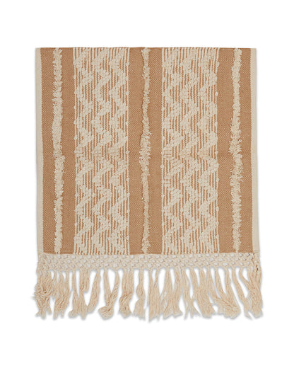 Tassled brown woven 1 seater sofa cover with tassles