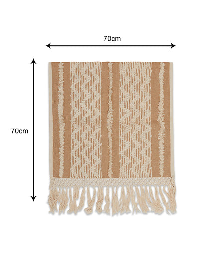 Tassled brown woven 1 seater sofa cover with tassles